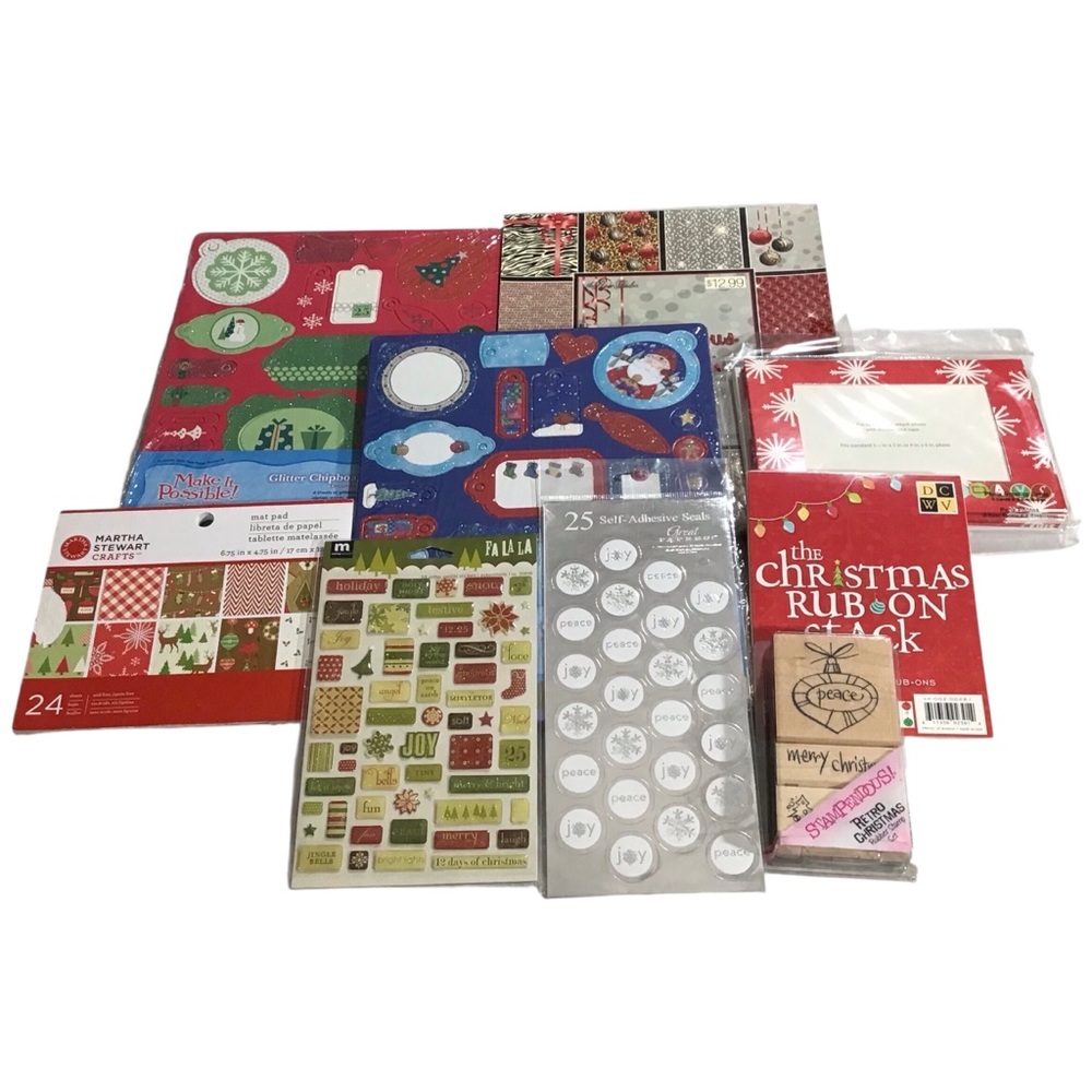 Christmas Paper Craft Pack Stickers Stamps Ornaments Red Gold Green Junk Journal